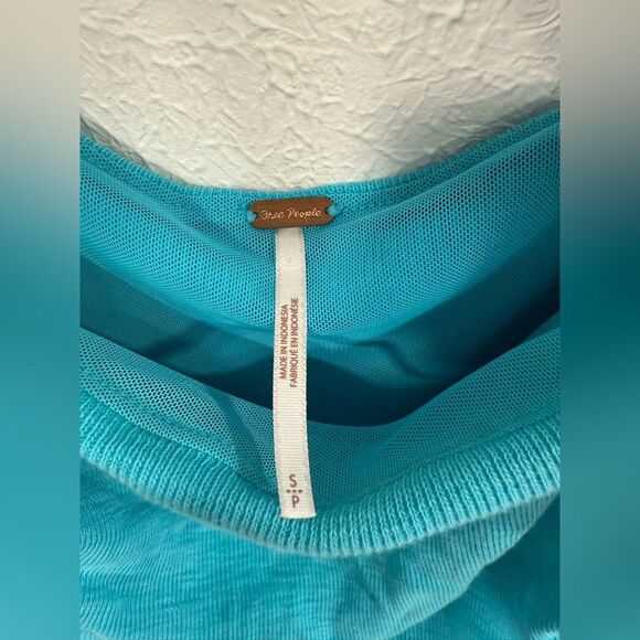 FREE PEOPLE Aqua Boulevard Bow Tie Strap Ruched Sides Tank - Size Small - Picture 4 of 5